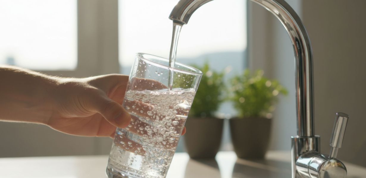 glass of water from kitchen tap