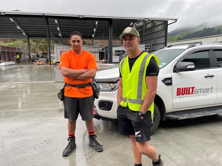 Apprentice Marshall Thomas (left) and Builtsmart Project Manager Boydy Scott are part of a team building futures in Huntly.